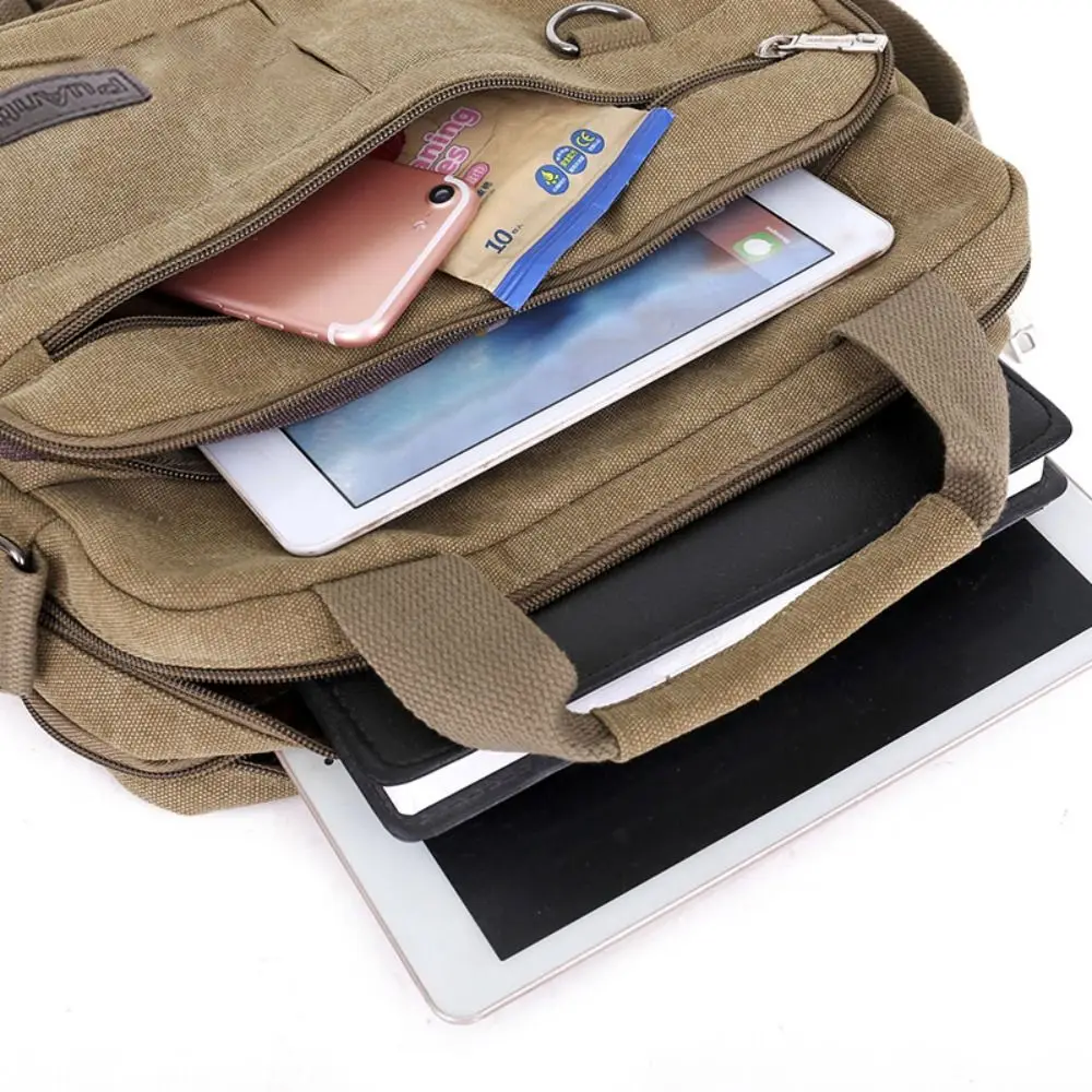 Square Shape Shoulder Bag for Men Multi-layer Large Capacity Messenger Bag Luxury Storage Pocket Simple Travel Business Bag