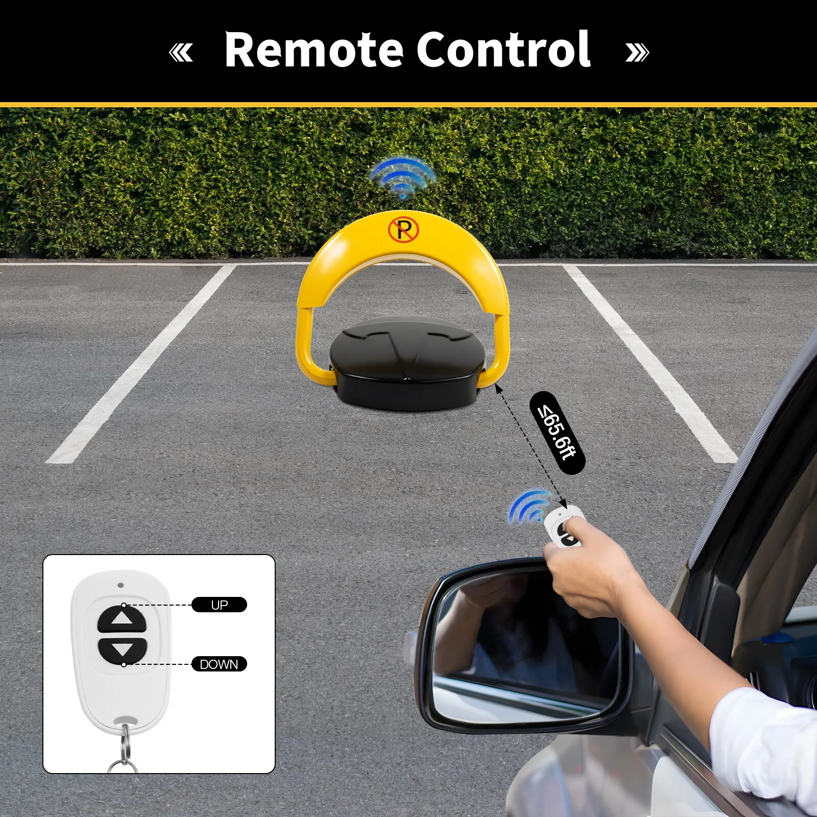 Automatic Parking Lock, Car Park Driveway Guard, Space Barrier Lock, with 2 Remote Control, Yellow Parking Barrier Waterproof