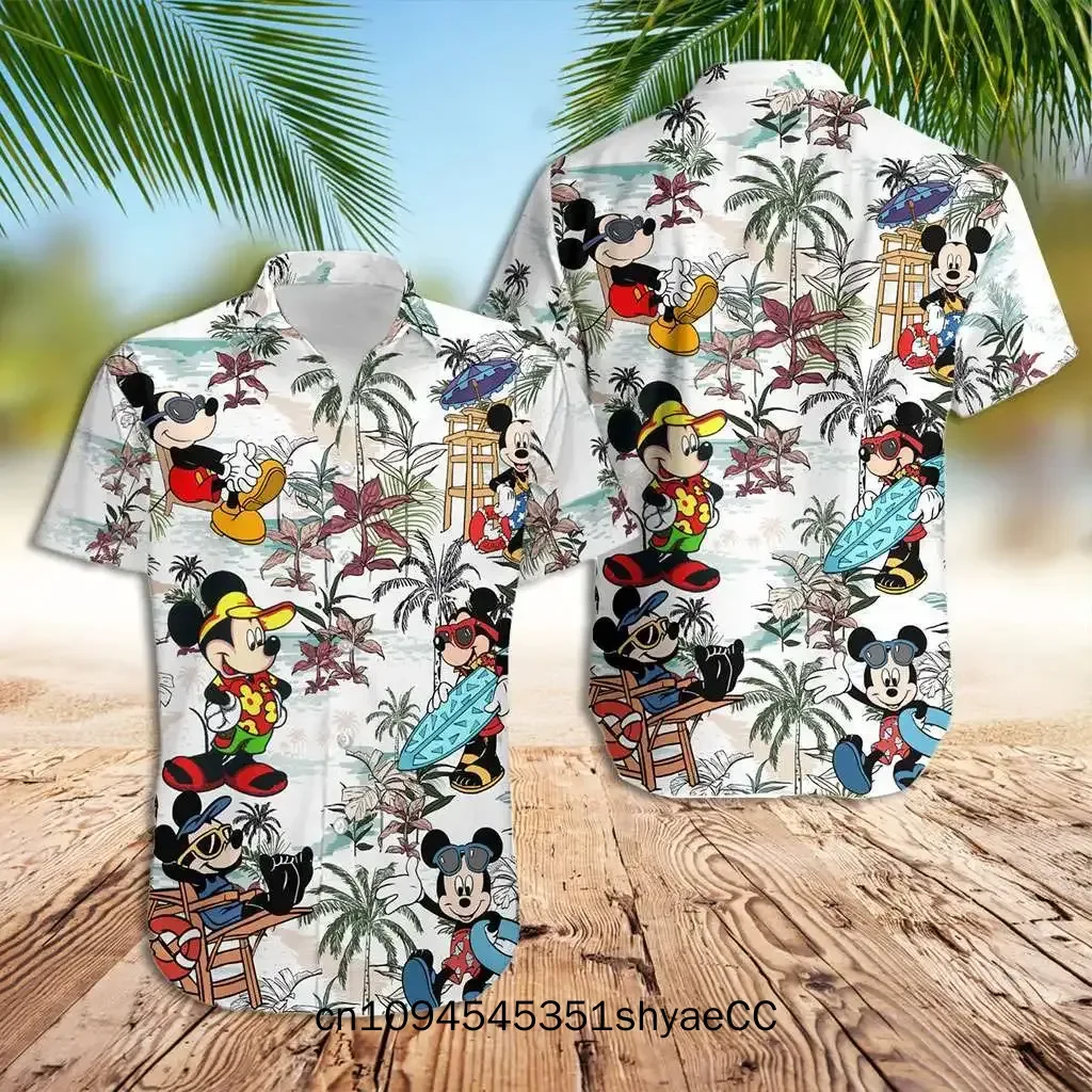 2025 Mickey Mouse Hawaiian Shirt Men Women Kids Shirt Fashion Button Up Short Sleeve Shirt Disney Hawaiian Casual Beach Shirt