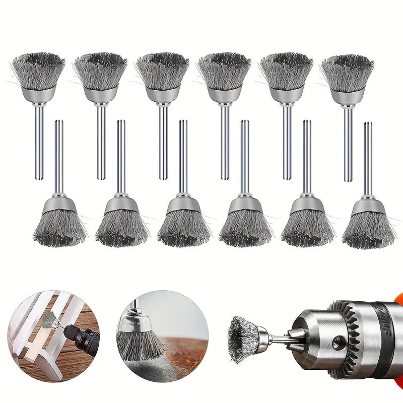 

12 piece set of rotating wire brushes and polishing wheels for rust removal - wireless metal home improvement tool