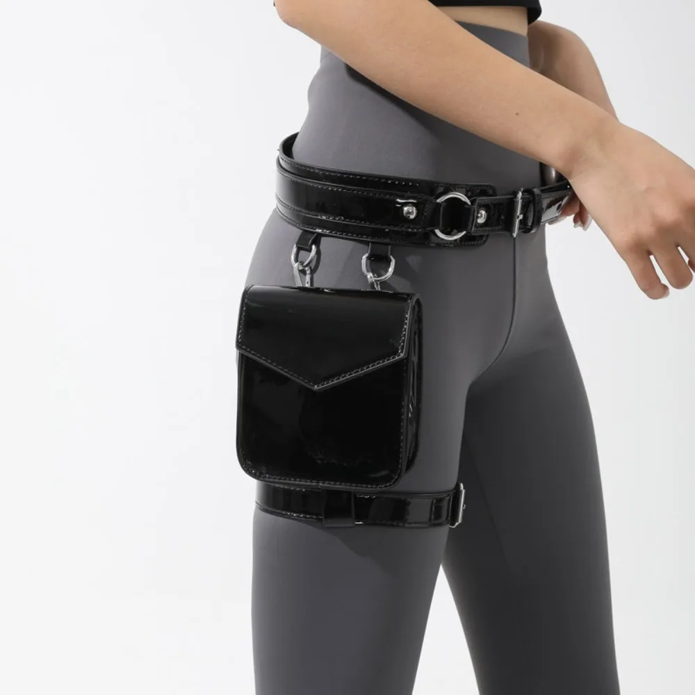

Creative Punk Metallic Waist Belt Pouch Leg Ring PU Leather Thigh Harness Leg Bag Goth Coin Purse Glossy Fanny Pack Girl