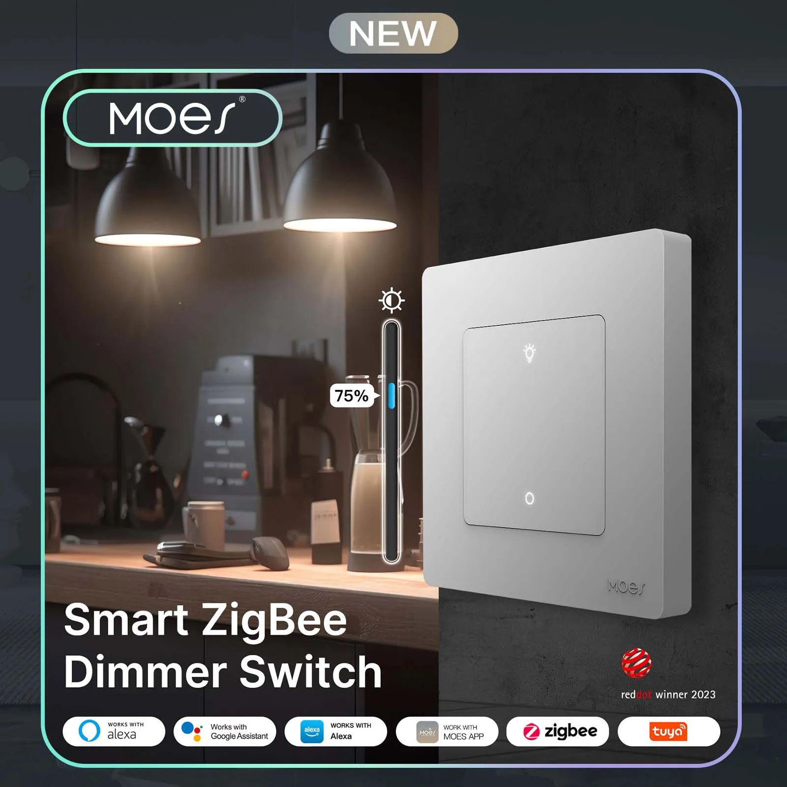 MOES Star Ring Series ZigBee Smart Dimmer Switch for Light Dimming Smart Life APP Work with Alexa Google Home Dimmable 1-3Gang