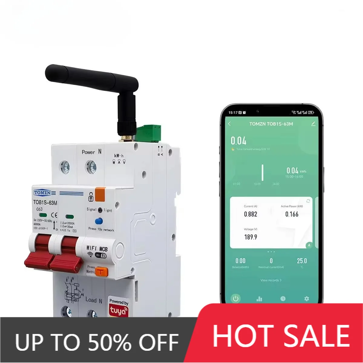 TOMZN TOB1S-63M Tuya WiFi Smart Breaker Remote Control Multi Protection Switch