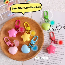 1pc Cute Pentagram Star Resin Keychain Heart Keyring For Girls Backpack Headphone Case Pendant Accessories Creative Couple Gifts