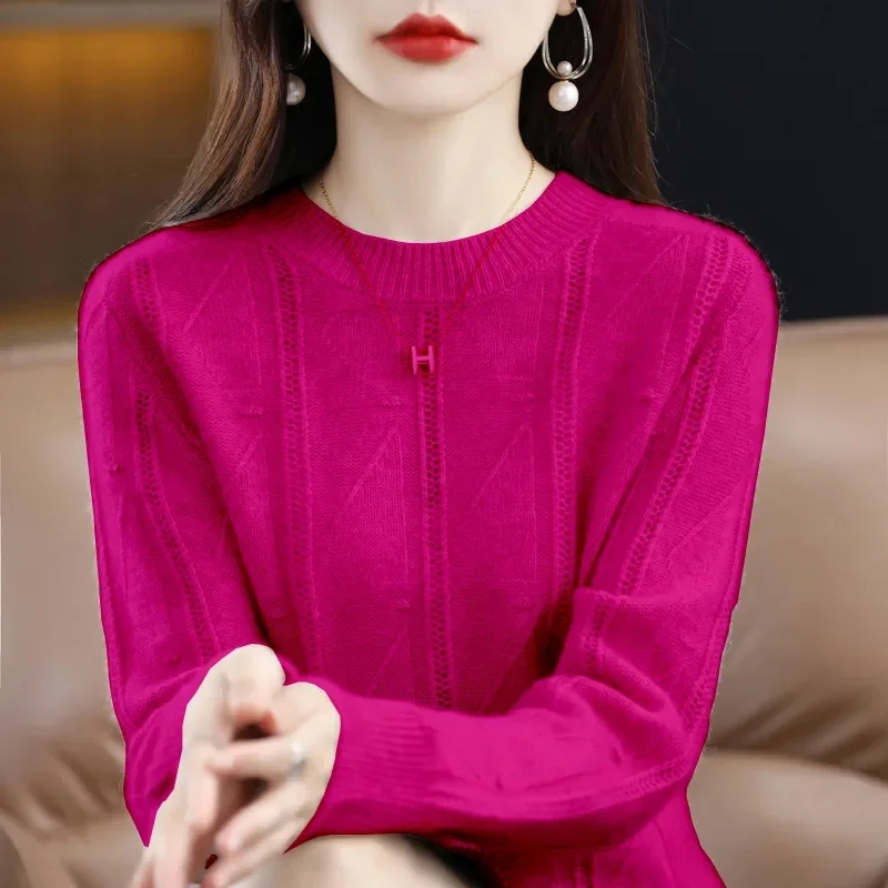 2024 New Cashmere Basic Top Long Sleeve Women O-Neck Knitted Sweater 100% Pure Merino Wool Pullover Clothing Knitwear