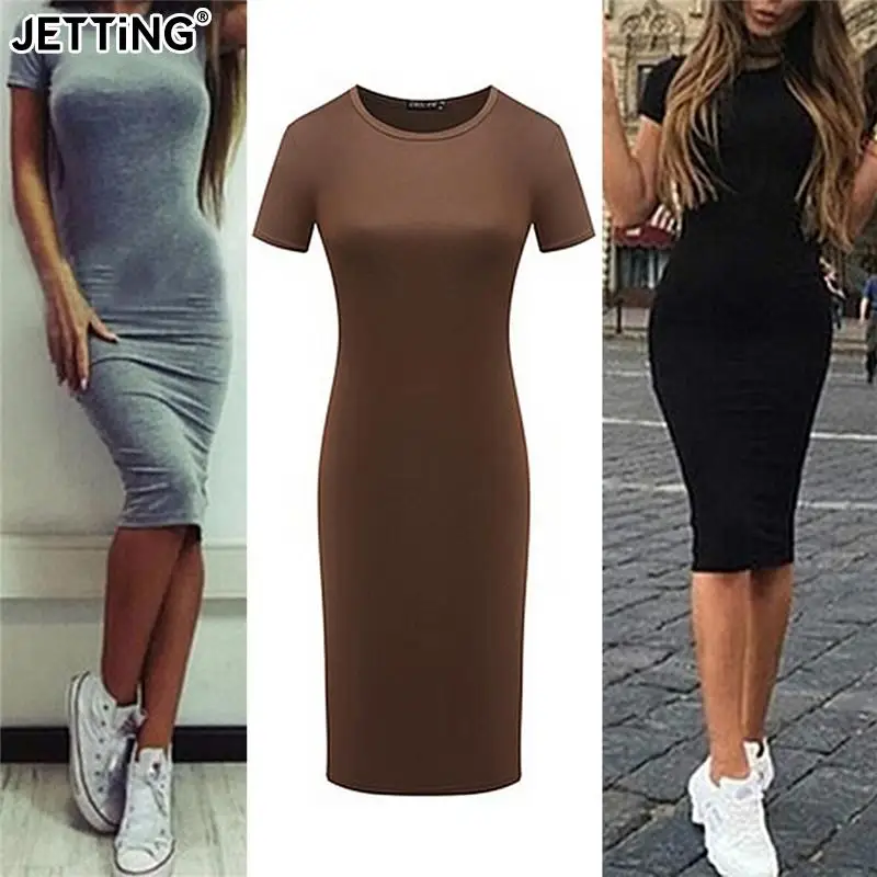 Summer Dresses Women Knee-Length Skinny Office Dress Short Sleeve Bandage Bodycon Beach Dress Vestidos Robes 3 Colors S-XL