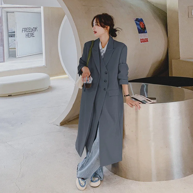 

New two-color long suit trench coat