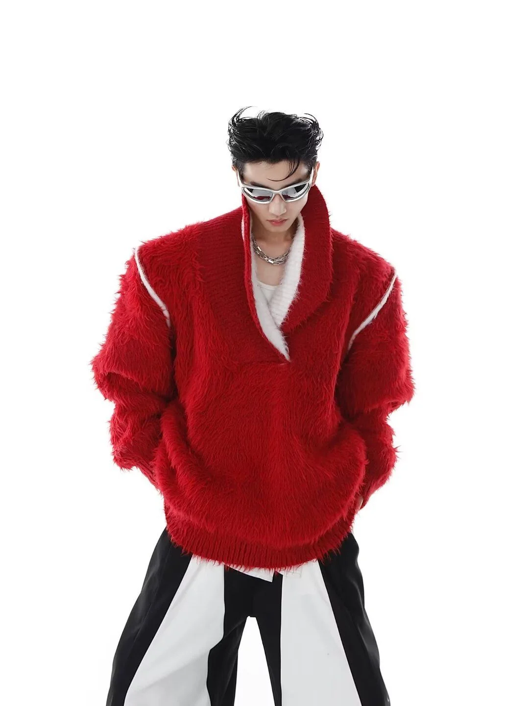 

Fur Collar Pullovers Man Winter White Regular Office Business Classic Italian Mature Elegant Pure Autumn Wearable Simplicity Top