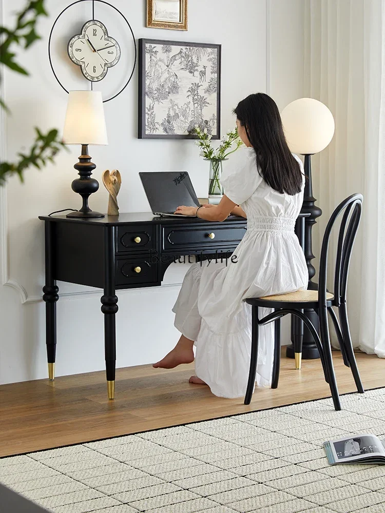 LXFrench retro desk bookshelf integrated all solid wood home writing desk