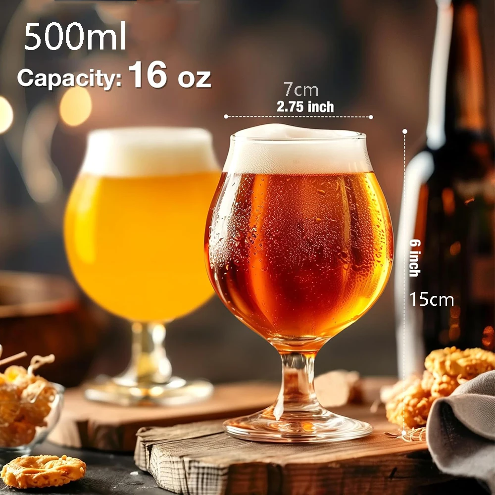500ml Beer Glasses Classic Craft Goblet Glasses, Premium Tumbler Set, Pub, Unique Design Beer Glasses, Dishwasher Safe