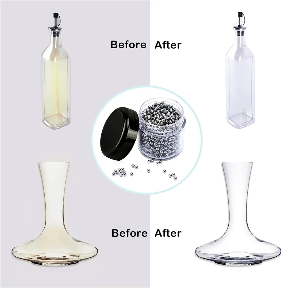 200pcs/Box Glass Bottle Stains Clean Ball Wine Tea  Hookah Cup Decanter Cleaning Tool Stainless Steel Bead Brushing Accessories