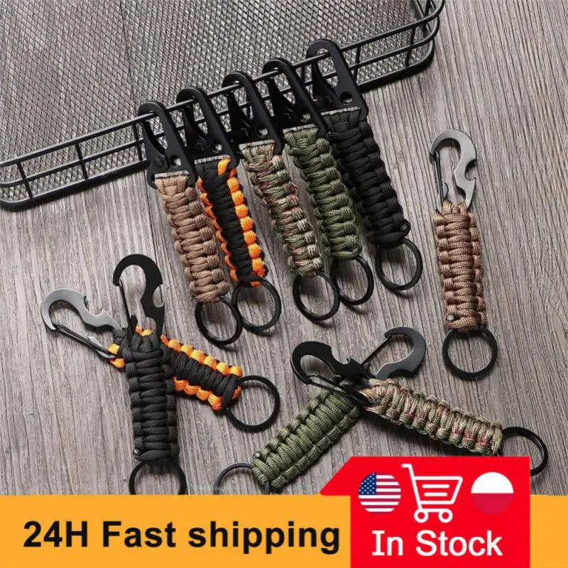 Outdoor Keychain Ring Camping Carabiner Military Paracord Cord Rope Camping Survival Kit Emergency Knot Bottle Opener Tools