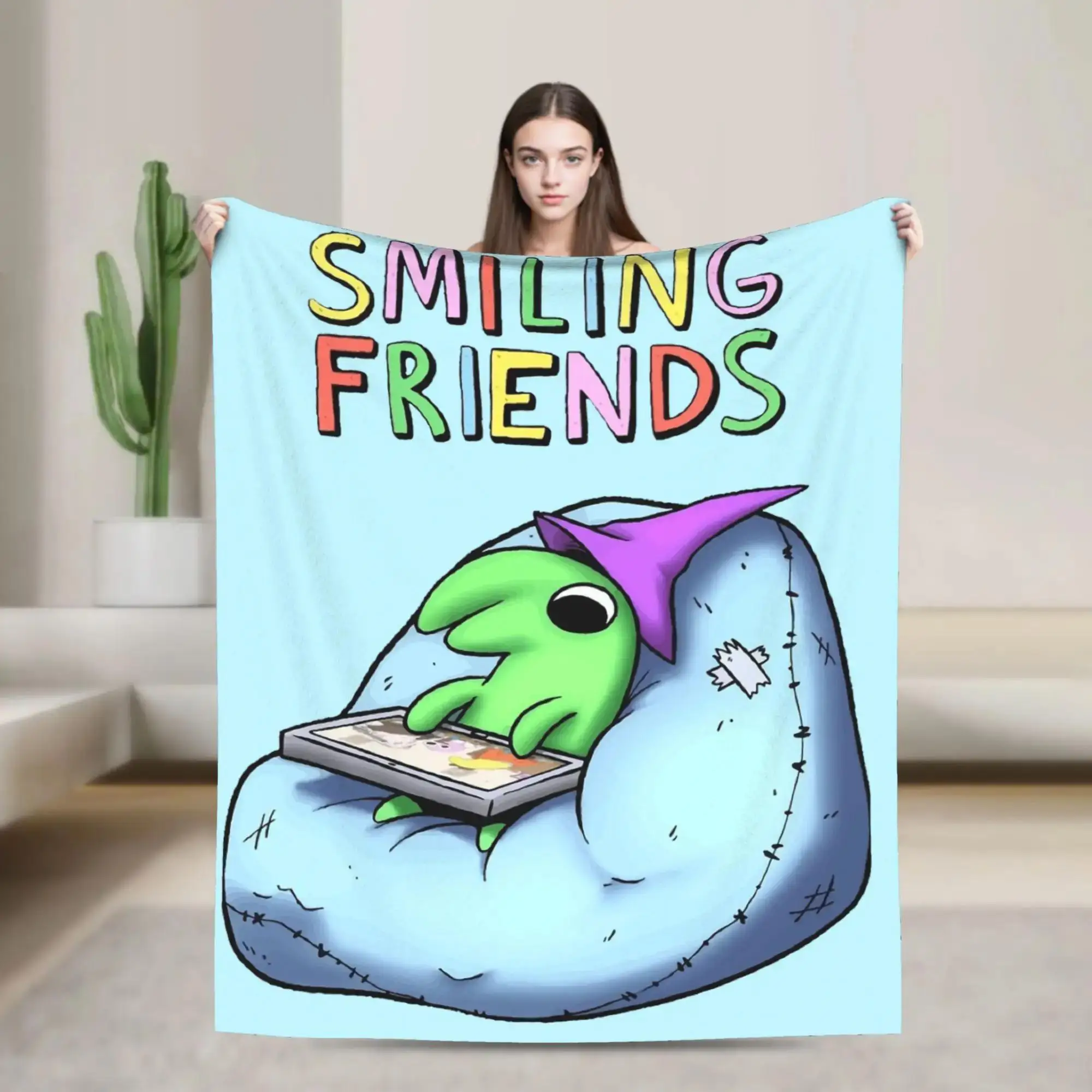 

Фланелевое одеяло Glep Smiling Friends Cartoon Network, теплое покрывало для дивана, кресла, кровати, осенне-зимнее покрывало