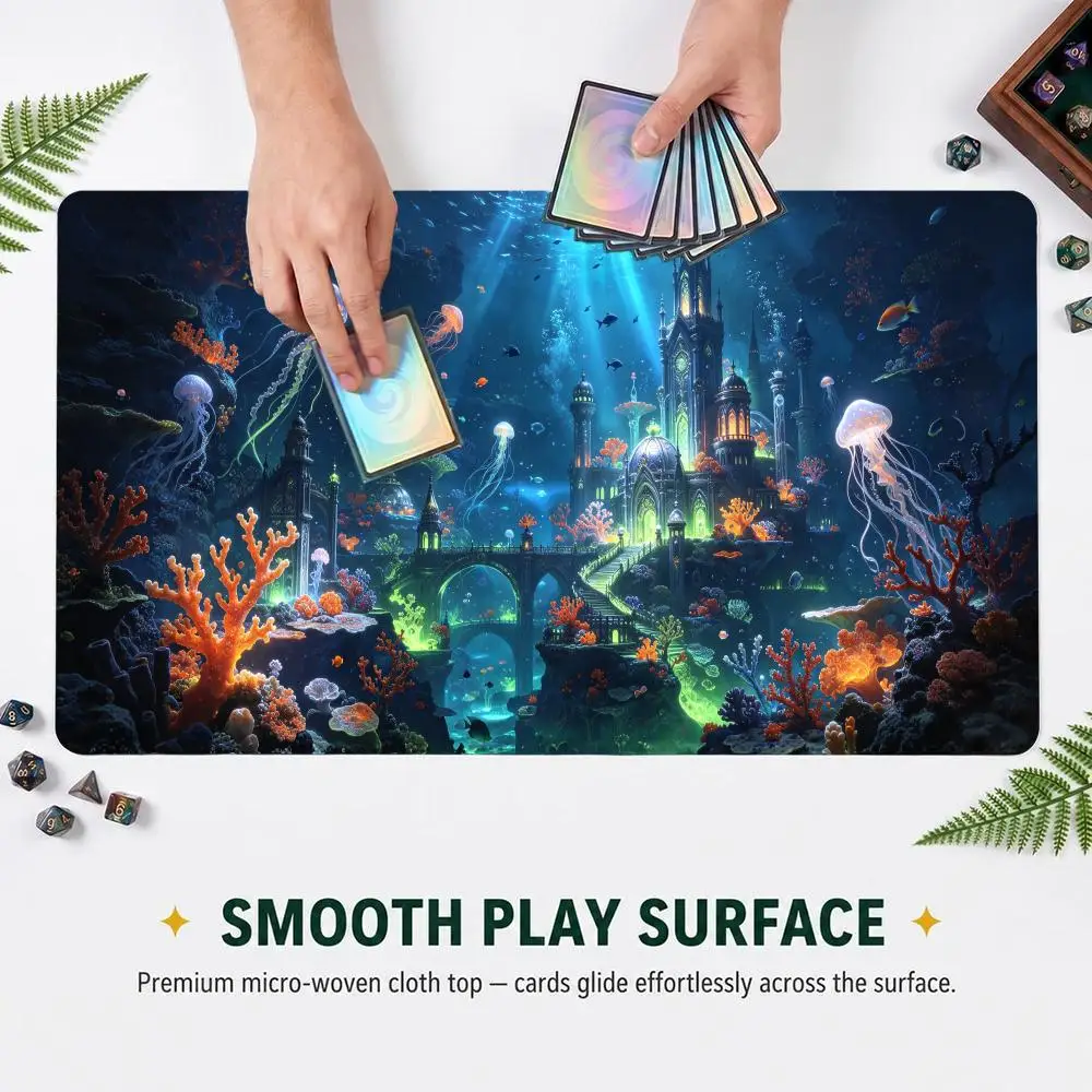 Ocean Underwater City Jellyfish Coral Scene Playmat Non Slip Rubber Table Mat for Tabletop RPG Card Game Large Mouse pad