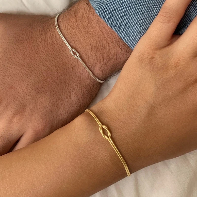 Love Knot Couple Bracelets 14K Real Gold Plated Stainless Steel Bracelets for Women Adjustable Gifts for Couples Dainty Fashion