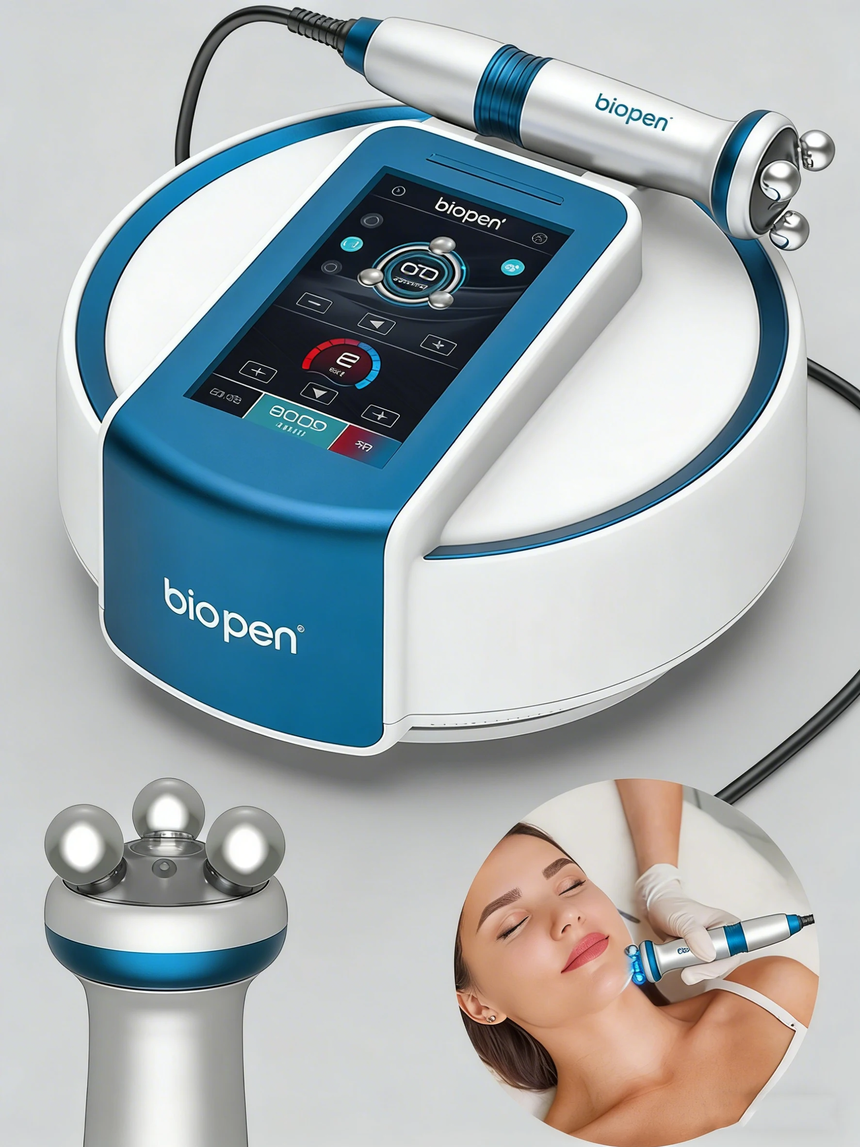 EMS Microcurrent LED Blue Light Therapy 360 Rotating Roller Massage Tightening Facial Enhancement