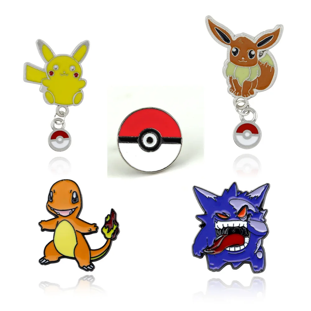 

Pokemon Anime Figure Pikachu Gengar Charmander Poké Ball Cartoon Brooch Pikachu Cute Metal Badge Gifts