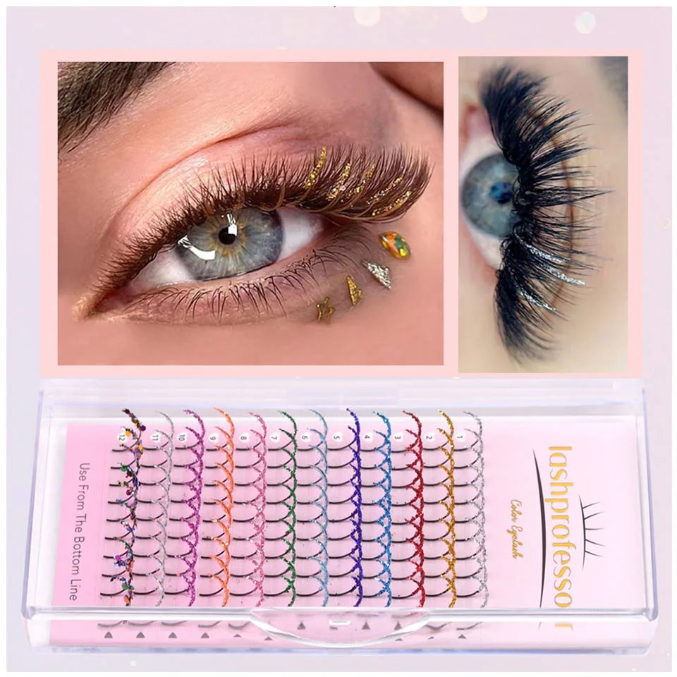 Lashprofessor Color Glitter Spike Lashes Fashion Shiny Premade Fairy Spikes Individual Eyelash Color Glitter Lashes Makeup Cila