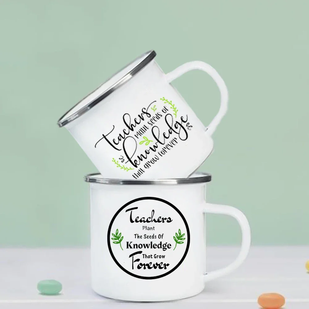 Teacher knowledge printed coffee mugs enamel drink cup handle breakfast cup dessert simple office water mug teacher's day gifts