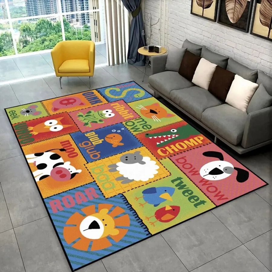 Educational ABC Alphabet Floor Mat Cartoon Carpet for Kids' Playroom or Bedroom Non-Slip Rug Early Learning Living Room Decor