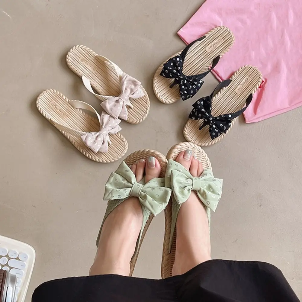 

Универсальные шлепанцы из ПВХ с бантом, нескользящие тапочки на мягкой подошве для женщин, пляжная одежда, шлепанцы, домашние сандалии