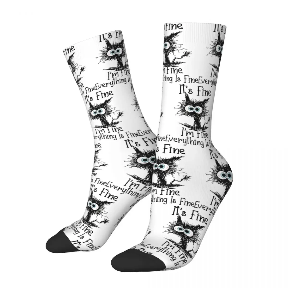 

It's Fine I'm Fine Everything Is Fine Funny Cat Socks Harajuku Super Soft Stockings All Season Long Socks for Birthday Present