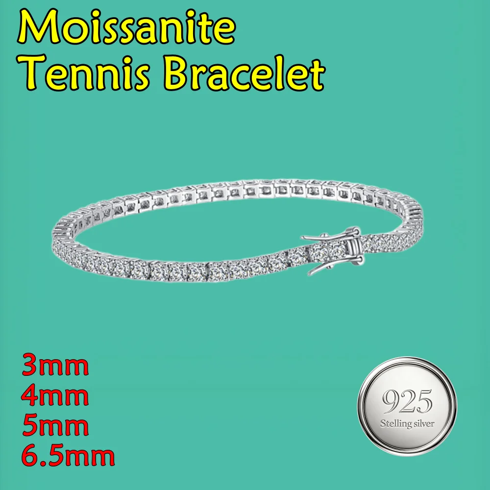 3-6.5MM D Color Moissanite Tennis Bracelets for Woman Man Sparkling Diamonds with GRA S925 Sterling Sliver Hip Hop Bracelet