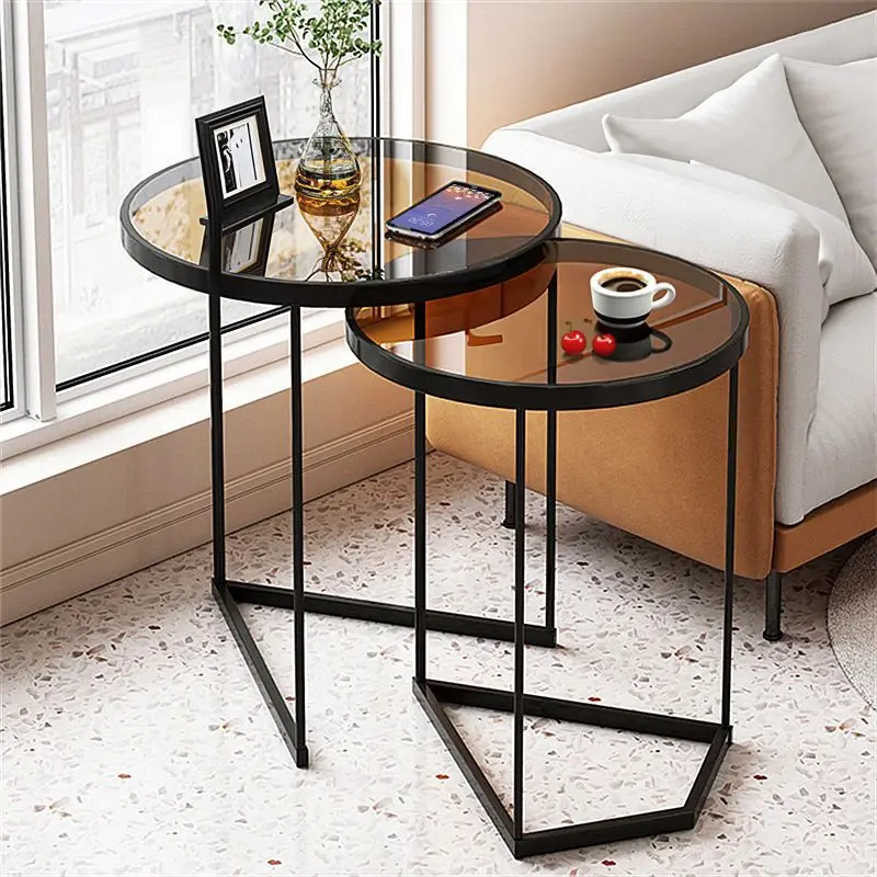 Sofa Side Table, Tempered Glass Side Cabinet, Corner Table, Bedside , Small Coffee Table, Living Room Storage Rack