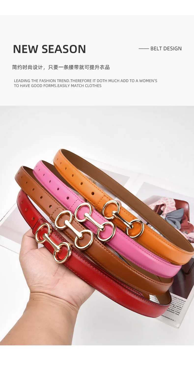 New Leather Women's Thin Belt Cowhide with Sweater Dress Belts for Women Luxury Designer Brand