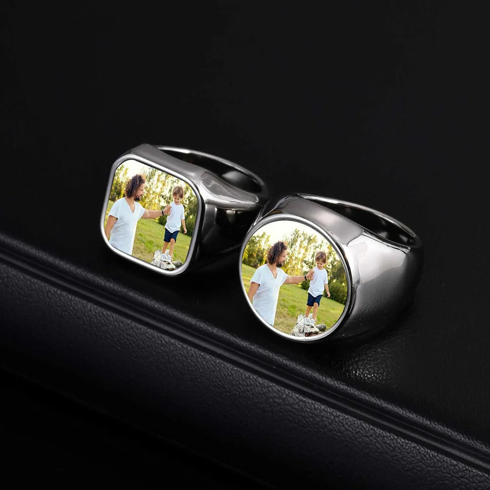 

Customized Picture Signet Ring for Men ,Waterproof Stainless Steel Square Round Ring,Male Tail Ring Thumb Ring