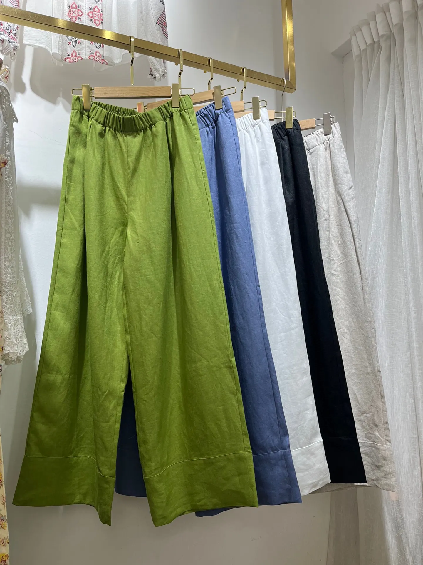 

Women 100% Linen High Waist Straight Wide Leg Pants