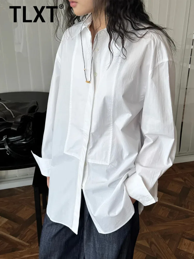 

TLXT Elegant Women's Minimal Design Shirt Lapel Single Breasted Long Sleeve Commute Shirts Female Summer 2025 New XK1329