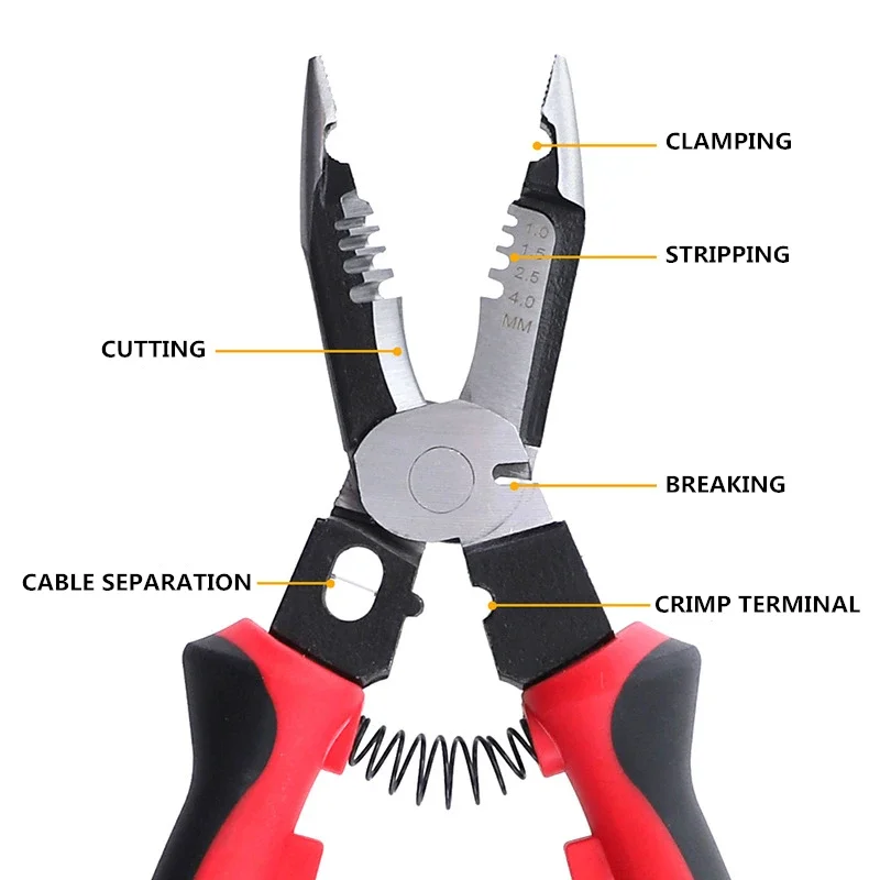 6 IN 1 Wire Stripper Cutter 9 inch Electrician Professional Pliers Cable Separation Trimming Hand DIY Tool Wire Stripper Cutter