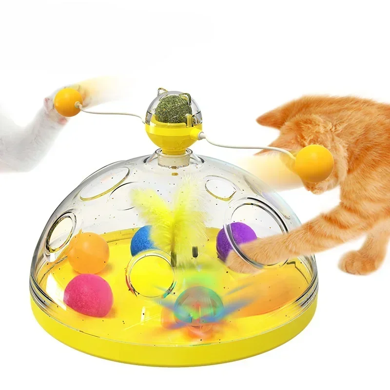 Cat Toy Tower Track Rotating Toy Interactive Cat Intelligence Training Play Pan Tower Pet Supplies Cat Tunnel Catnip Plushies