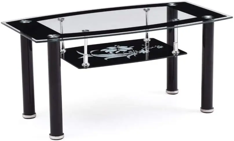 Two Tier Rectangle Tempered Glass Coffee Table, Black