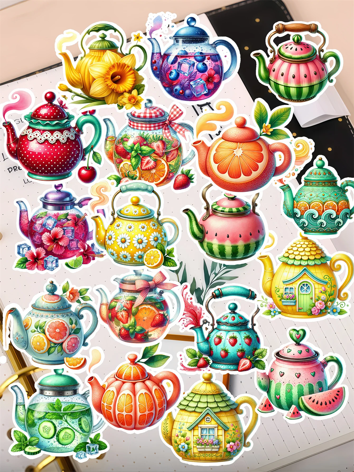 18pcs Creative Self-made Fruit Flower Tea Kettle Scrapbooking Stickers/decorative /DIY Craft Photo Albums Planner Stickers