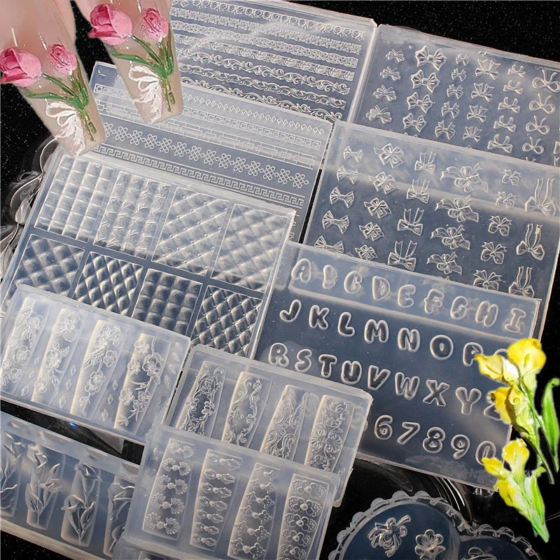 1 Pcs DIY Silicone Manicure Mold Tulip Sea Shell Jellyfish Goldfish Starfish 3D Acrylic Nail Mold Nail Decorations Nail Art Mold