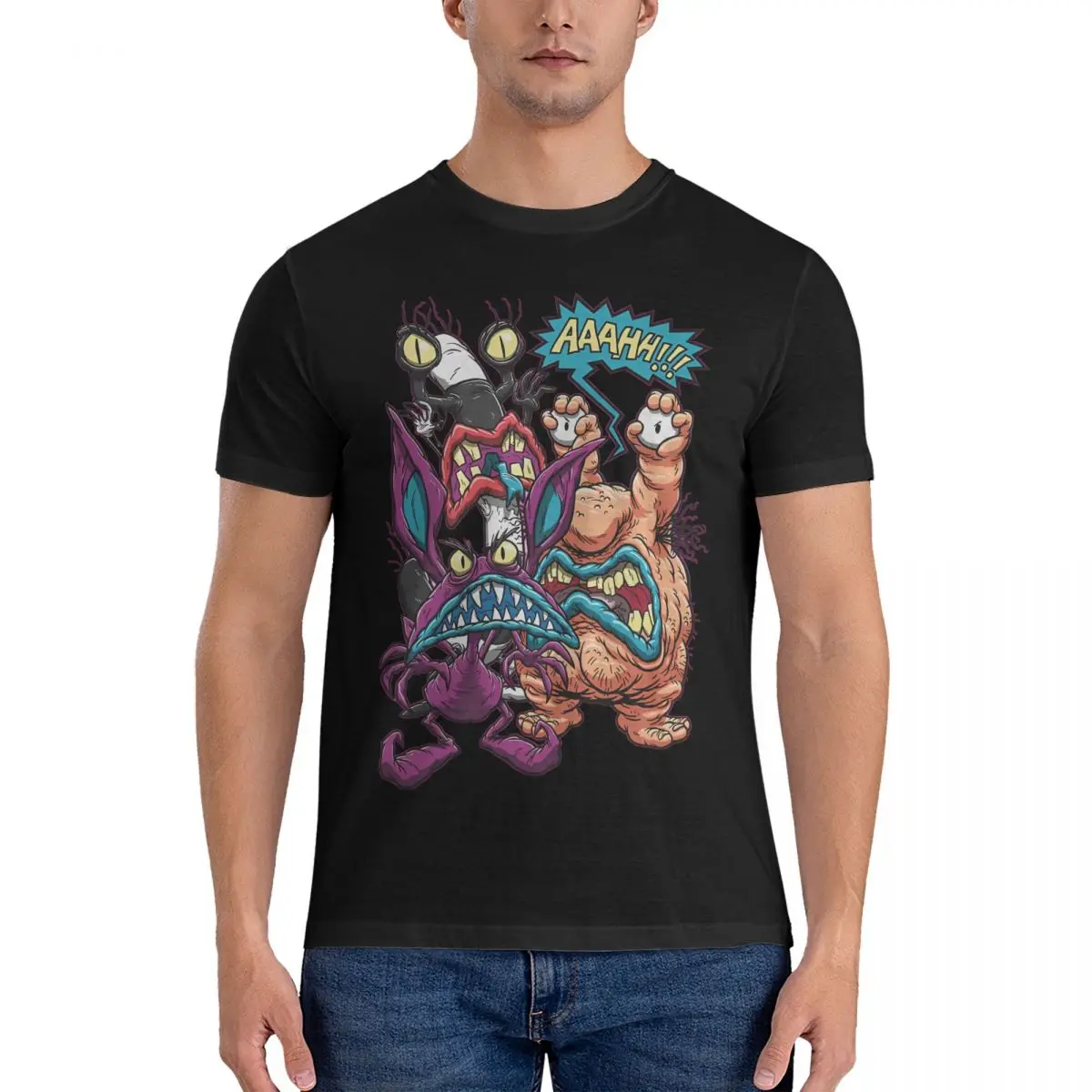 

Trendy T Shirts for Men Cotton Cool T-Shirt Round Neck Aaahh!!! Real Monsters Tees Short Sleeve Clothing Printed