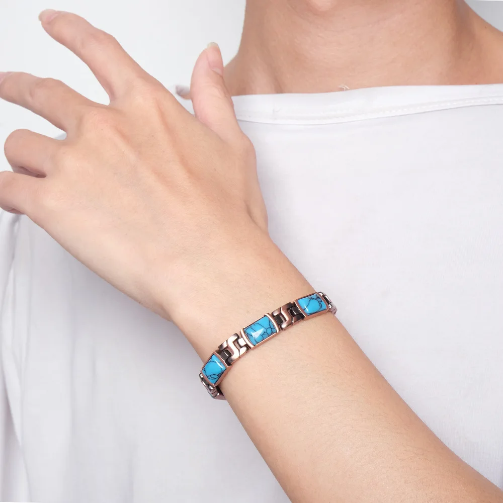 Magnetic Bracelets for Women copper Bracelets Turquoise Magnetic Therapy Bracelets Jewelry Gift with Adjustable size tool
