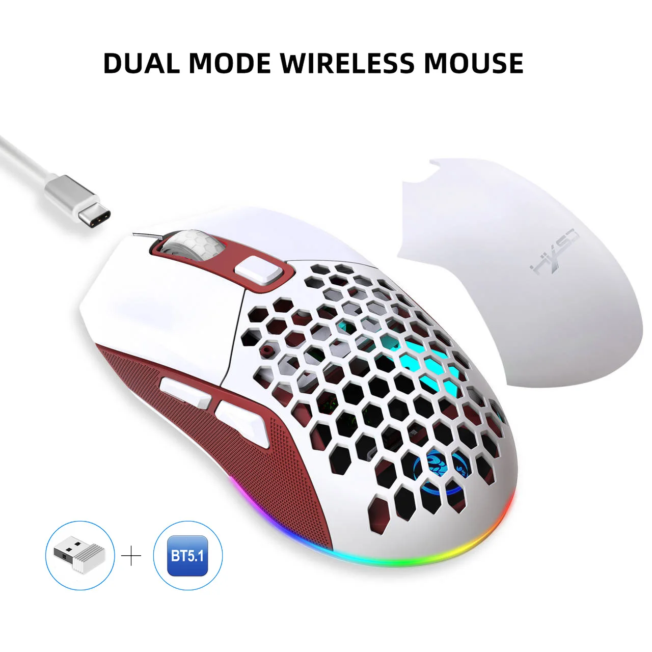 2.4G Bluetooth Dual Mode Wireless Mouse Portable Rechargeable RGB Mice 4800dpi Interchangeable back cover Gaming Mice For PC Pad