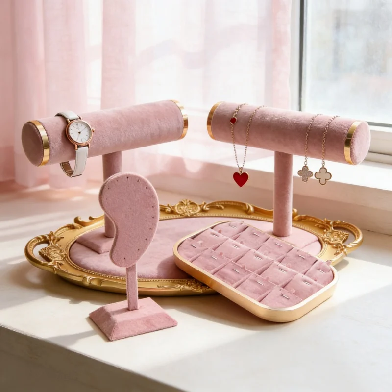 

Pink Vintage Jewelry Display Stand Photo Frame Holder for Necklace Ring Earring Boutique Photography Props