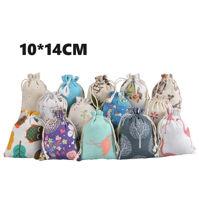 

50PCS 10x14 Printed Cotton Bag Mouth Red Jewelry Candy Storage Party Wedding Christmas Gift Drawstring Bag