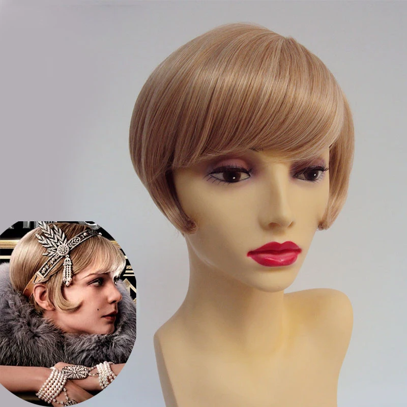 Movie The Great Gatsby Daisy Blonde short wigs Cosplay Costumes Wig Halloween Party Heat Resistant Synthetic Hairwear+Wig Cap