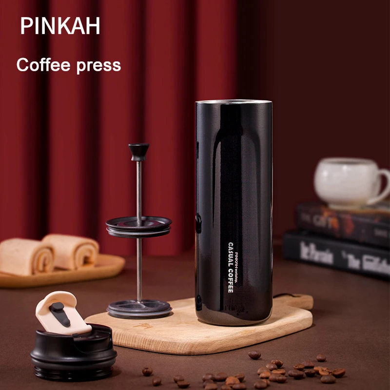 PINKAH Outdoor 316 Stainless Steel Coffee Press Pot Portable Insulation Coffee Pot Pressure Rod Extraction Thermos Cup