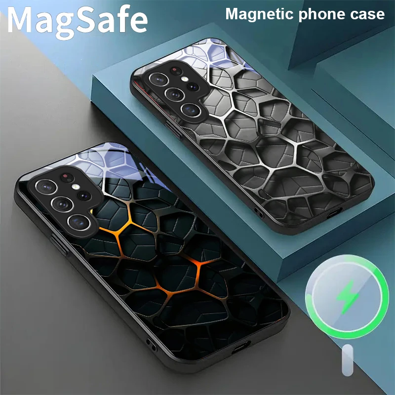 

Hexagonal honeycomb core For Samsung Galaxy S20 FE S21 S22 S23 Plus S24 Ultra 25 Edge S24Ultra 22Plus Magsafe Glass Phone Casee