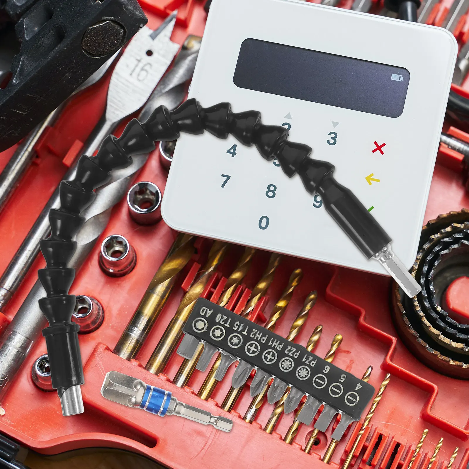 

Набор гибких удлинителей для сверл с угловым адаптером и различными насадками для ударного шуруповерта, электрического инструмента, дрели