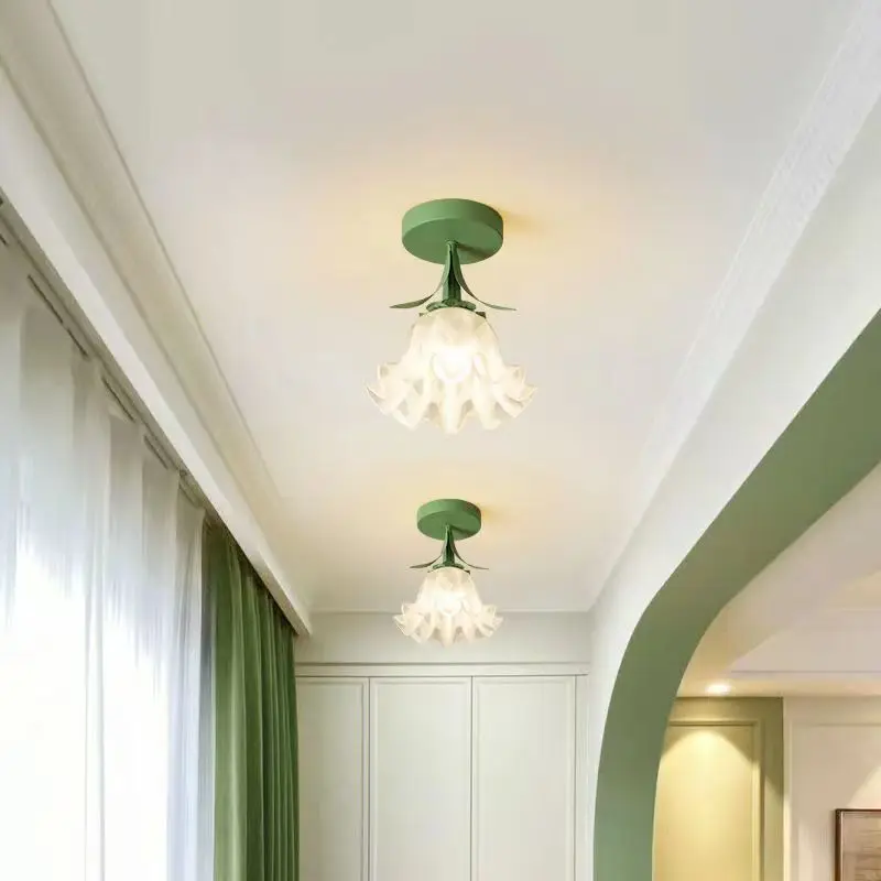 

Aisle Corridor Ceiling Light French Vintage Flower Shape Entrance Foyer Hallway Cloakroom Staircase Lamp Pink Green Yellow Red