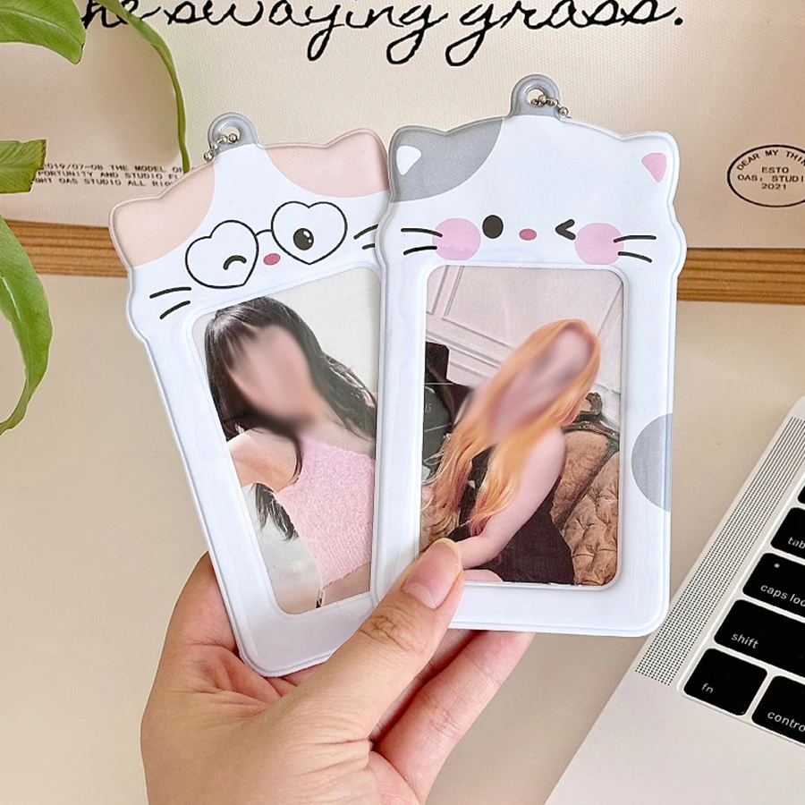 1 Stuks Schattige Puppy 'S Fotokaart Houder Sleutelhanger, Kawaii Cat Fotolijst Id Badge Houder Pvc Cartoon Dier Fotokaart Houder