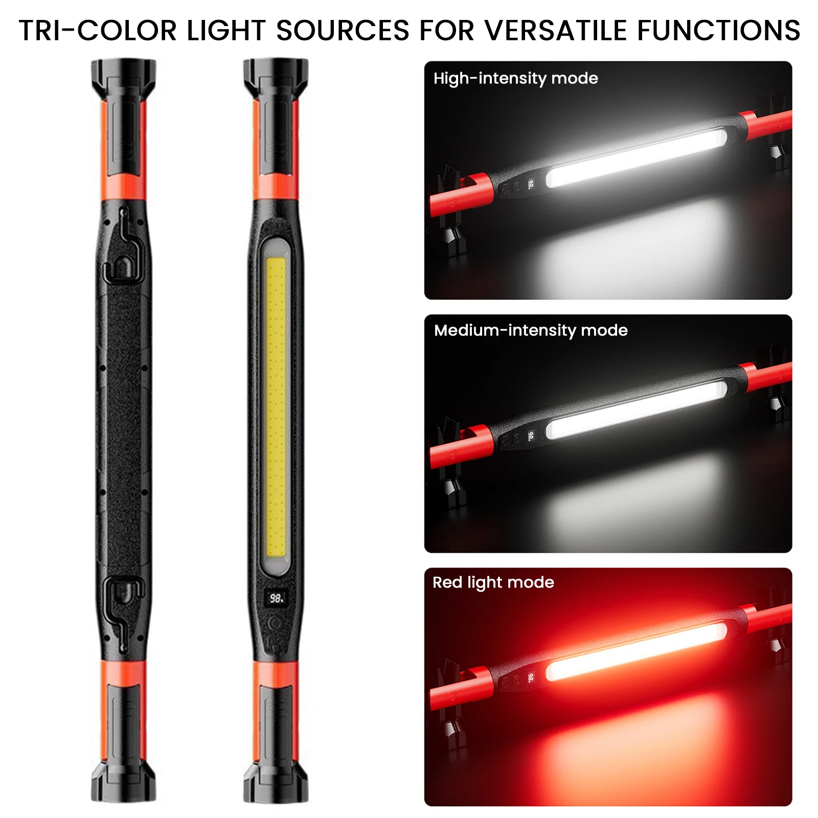 充電式ポータブルコードレスエンジンルーム作業灯、磁気ベースとフック付き、COB LED作業灯バー、車の緊急修理用