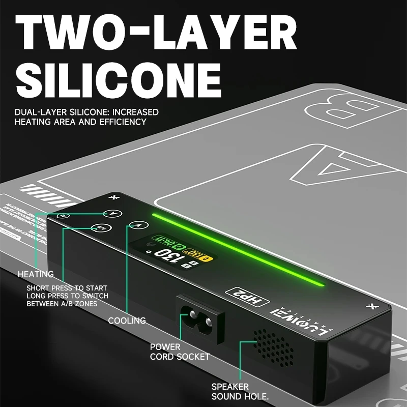 LUOWEI LW-HP2 Tappetino riscaldante per smontaggio schermo LCD da 15 pollici per telefono cellulare Tappetino riscaldante regolabile a doppia zona in silicone a due strati
